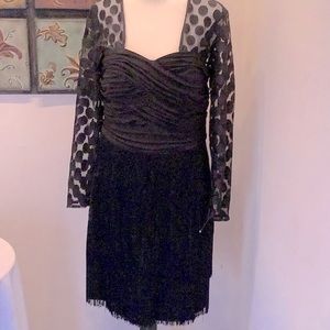Boston Proper long sleeve dress with fringe bottom. Sheer sleeves Size 12